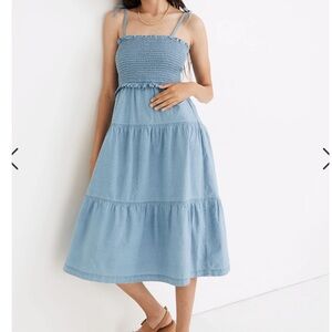 Madewell smocked midi chambray dress